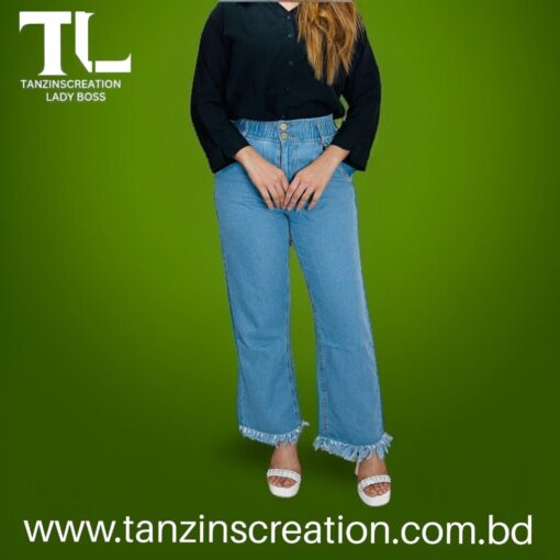 Denim High Waist Elastic Pant (Light Blue)